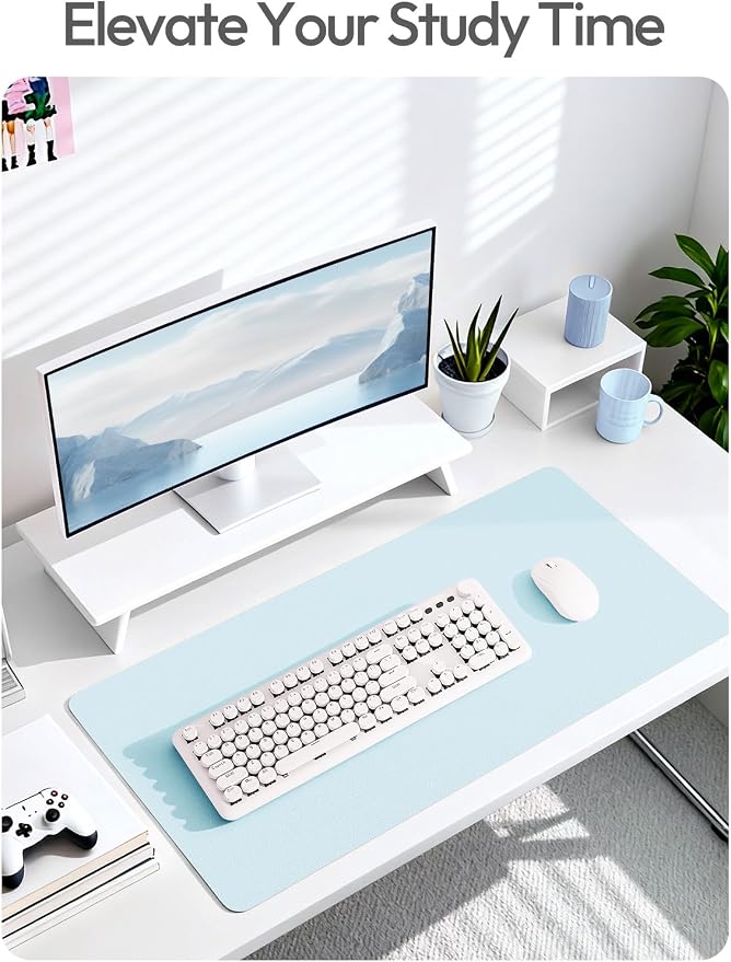 YSAGi Leather Desk Pad Protector, Office Desk Mat, Large Mouse Pad, Non-Slip PU Leather Desk Blotter, Laptop Desk Pad, Waterproof Desk Writing Pad for Office and Home (Baby Blue,55" x 17.2")