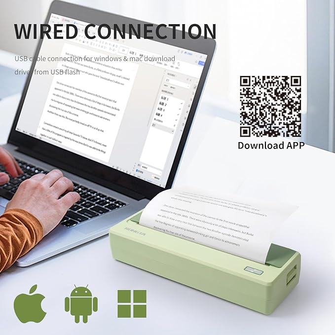 Rongta Portable Printer Wireless for Travel, 300DPI Thermal Inkless Bluetooth Mobile Printer, Support 8.5" X 11" US Letter, Compatible with Android iOS Phone & Laptops (Green)