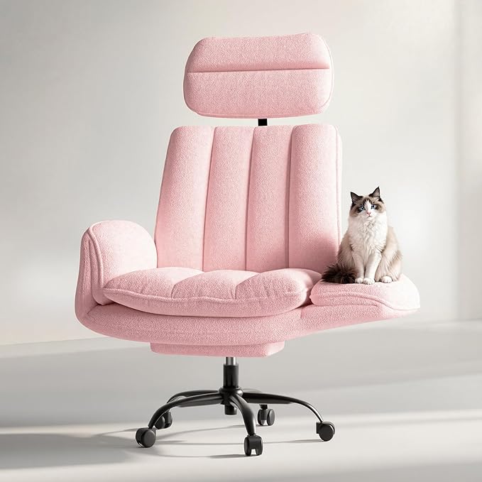 Criss Cross Office Chair with Armrests & Wheels, Comfy Velvet Vanity Chair, Ergonomic Executive Gaming Computer Chairs with Foot Rest, Wide Seat Reclining Desk Chair, Pink