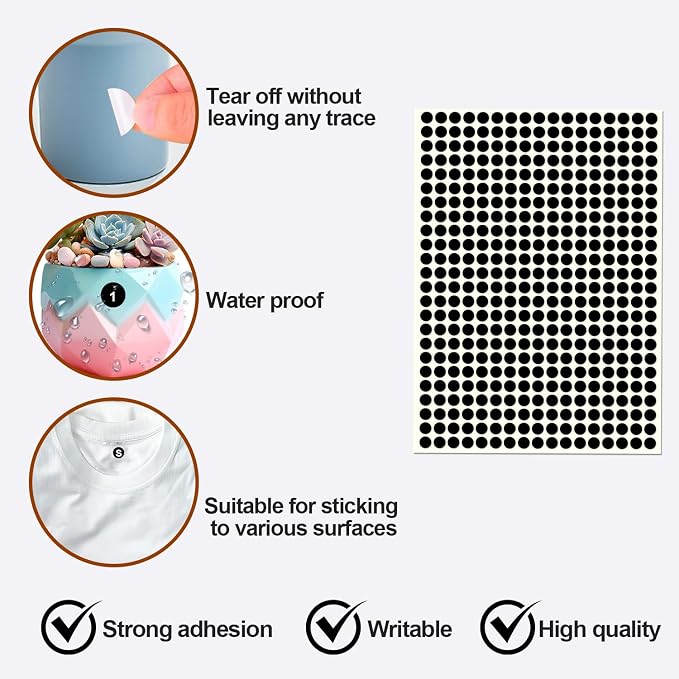 3/8" Small Colored Dot Stickers 2880 PCS Round Circle Stickers Tiny Black Coding Labels Mini Sticker for Office,Classroom (Black, 3/8" (10 mm))