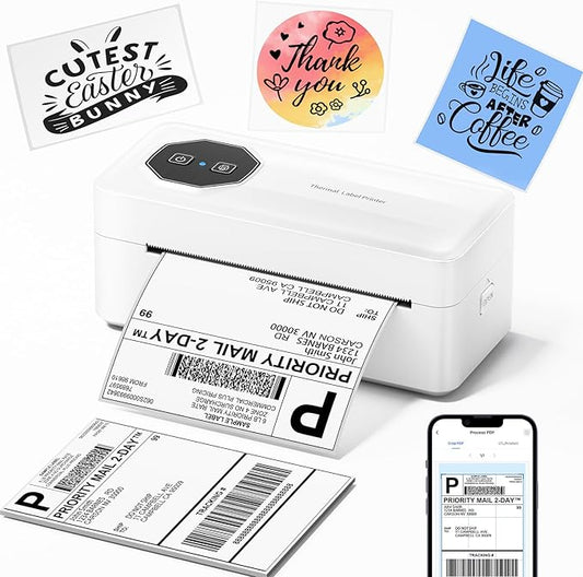 TATTMUSE Bluetooth Thermal Shipping Label Printer, A646 Wireless 4x6 Label Printer for Small Business and Shipping Packages, Compatible with iPhone Android Windows Mac, Amazon, USPS, UPS, White