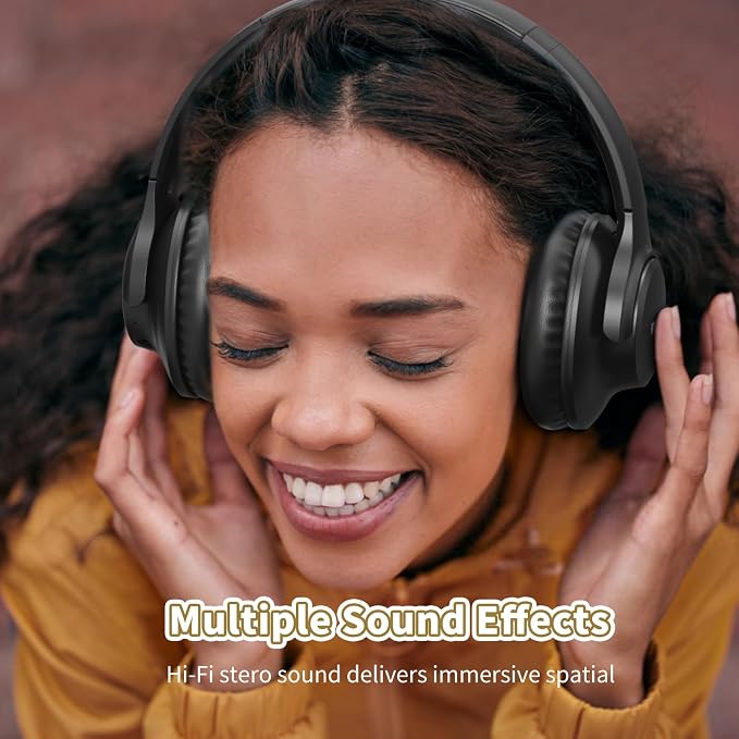 KVIDIO Bluetooth Headphones Wireless Over Ear Headsets 65H Playtime | Deep Bass, HiFi Stereo, Bluetooth 6.0, Microphone, Comfortable Fit, Foldable, Lightweight, Low Latency for Travel Home Office
