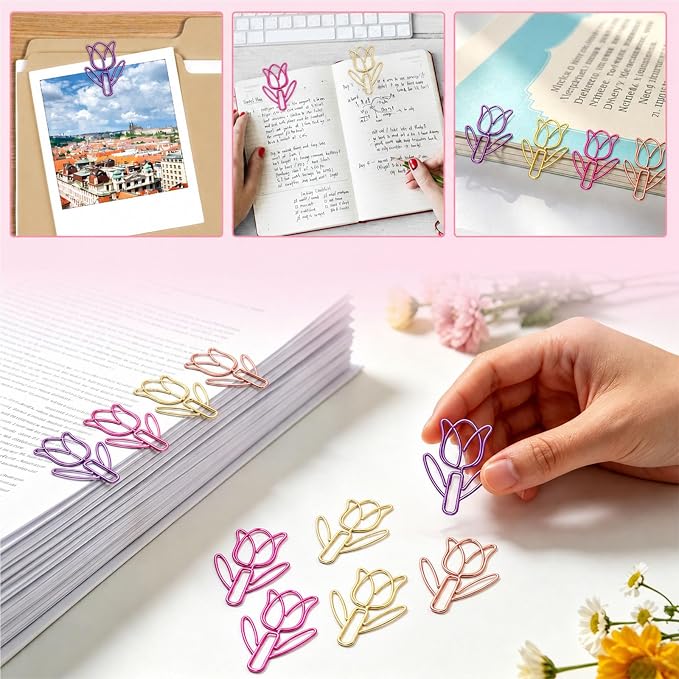 Cute Flower Paper Clips,100 Pcs Decorative Paperclips, Supplies Stationery | Cute Fun Office Supplies Gifts for Women Men Coworkers Teachers Students Girls Boys Graduation Gifts Father Day