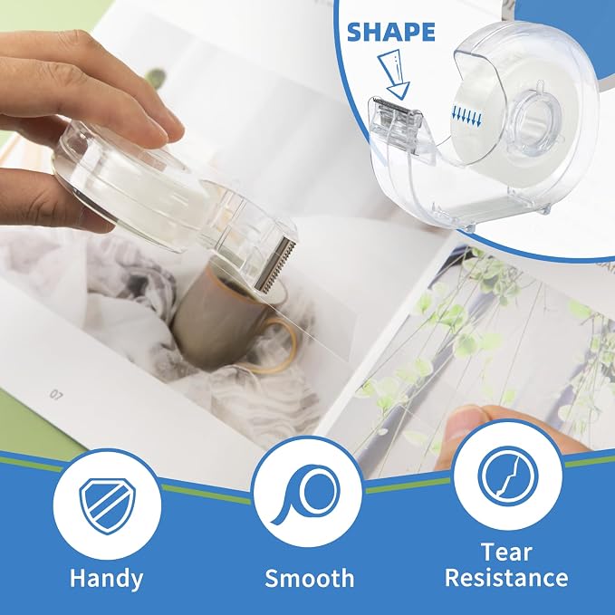 24 Pcs Transparent Tape with Dispenser, Clear, 0.7"x1000" | Refillable Clear Dispensers, Office Tape Rolls for Craft Jobs, Gift Wrapping, Repairing, Home & School
