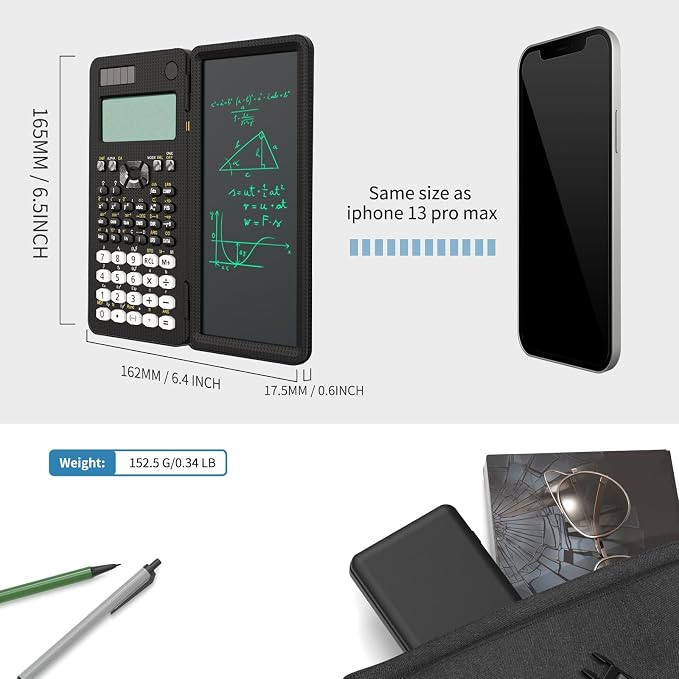 991MS 349 Functions 2-Line Display Scientific Desk Calculator with Notepad | ROATEE Scientific Calculator Back to Middle High School Supplies for Students Solar & Battery Powered, Foldable Easy to Carry