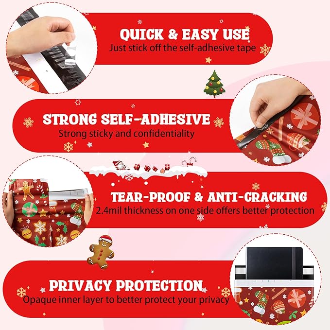 Oududianzi Christmas Poly Mailers 10x13, 100PCS Plastic Shipping Bags, Mailers Poly Bags for Shipping, Self-Seal Mailing Bags, Holiday Polymailers Packaging Bags for Small Business and Retail Stores