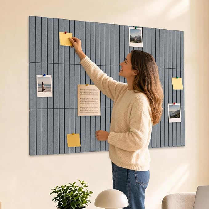 Large Felt Bulletin Board 48" x 36" Cork Board Alternative-12 Pack with 70 Safe Removable Adhesive Tabs, 35 Pushpins Notice Board for Walls Home Office Classroom Pin Board -Gray