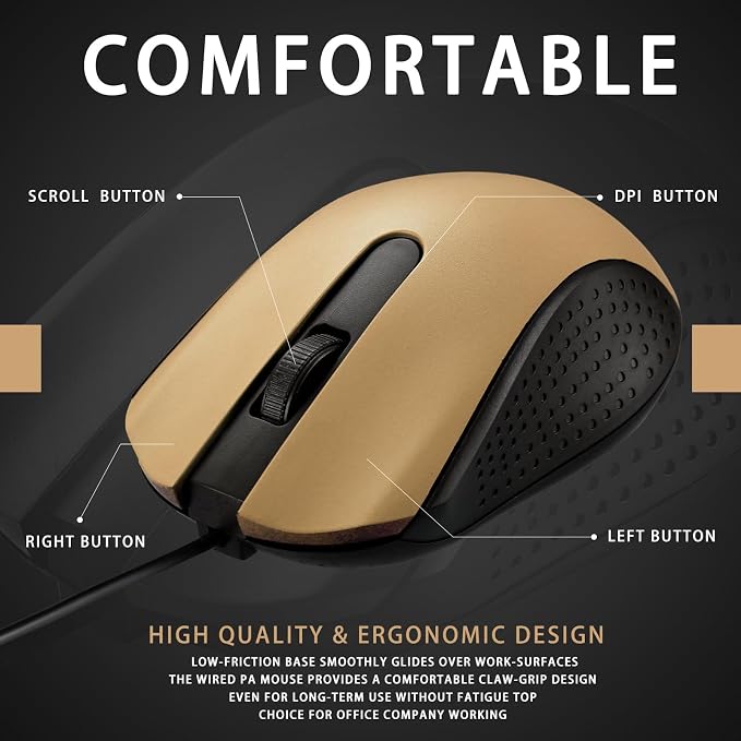 Hoteam 12 Pcs Wired Mouse Bulk, USB Ergonomic Computer Mice,Gold | Plug Play USB Cord, Textured Grip for Office Gaming, Desktop Laptop Compatible, Bulk Office School Business Supply