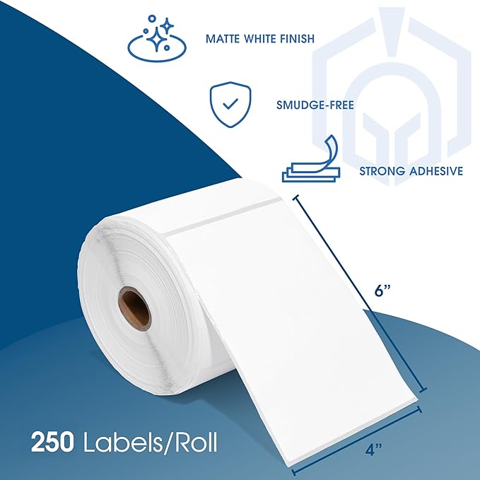 Spartan Industrial - 4" X 6" Direct Thermal Shipping Labels (10 Rolls, 250/Roll) Compatible with Rollo, Zebra, and Other Desktop Label Printers