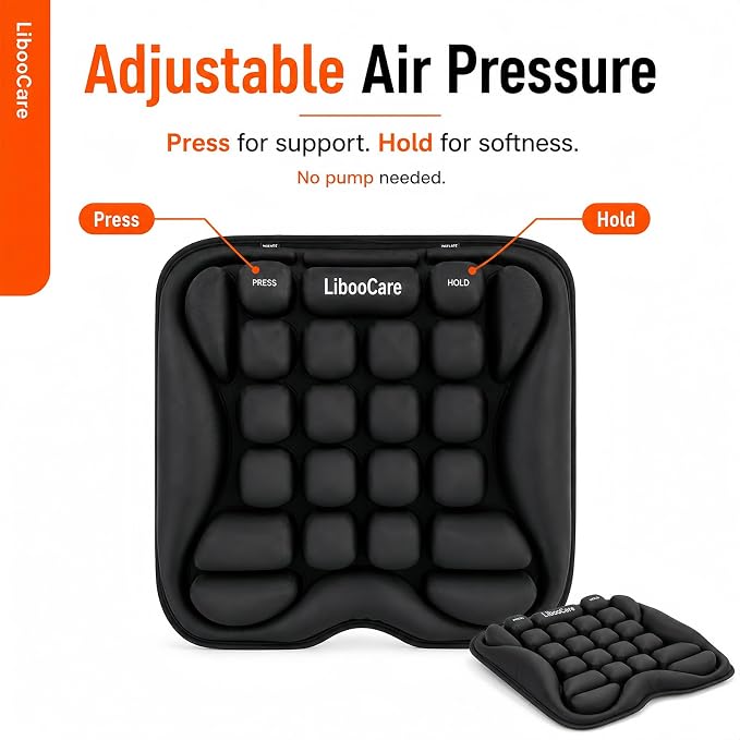 Office Chair Cushion with Adjustable Air-Cell Support, Inflatable Seat Cushion with Built-in Pump for Long Sitting, Desk Chair, Home Office, Computer Chair and Dining Chair