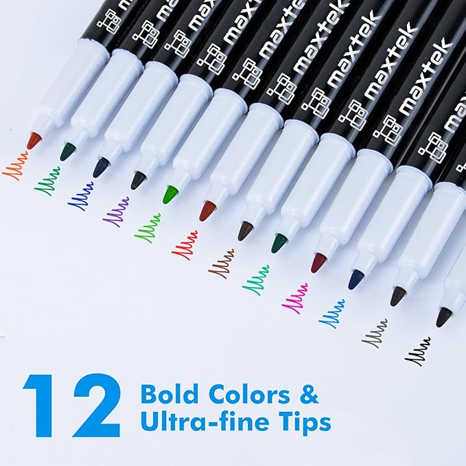 maxtek Dry Erase Markers Ultra Fine Tip, 36 Count 12 Colors | Low Odor, School Supplies, Classroom, Whiteboard Markers