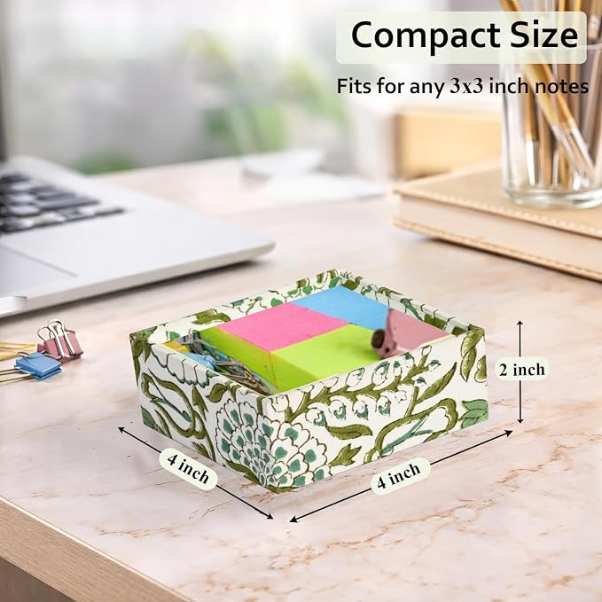 CPC Agate Green Block Print Desk Organizer Memo Note Pad Holder | Cute, Aesthetic, Decor Accessories, Workspace Organizers, Caddy Storage, Gift for Office, Professionals, Student
