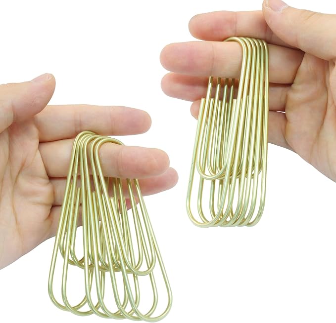 4 Inch Jumbo Paper Clips, Gold, 15Pcs | Coated Large Reusable Big Paperclips for Office, School, Home Document Organizing