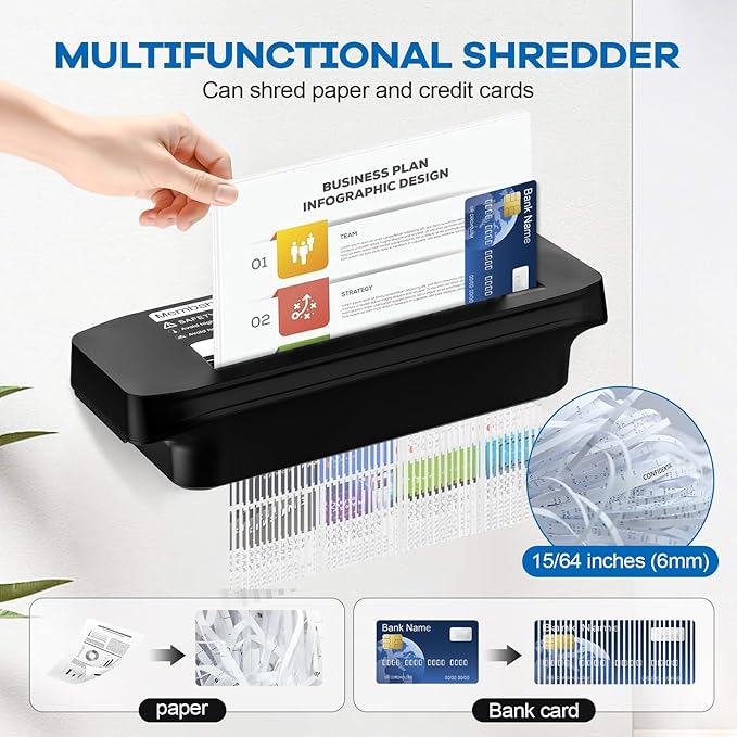 Paper Shredder for Home Use, 7 Sheet Strip Cut Small Paper Shredder Without Basket for Home Office, Portable Shredder Extendable Arm Design with Overheat Protection,Jam Proof