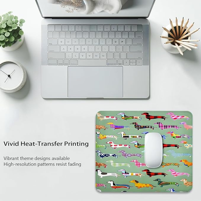 Abstract Seamless Floral Dachshund Dog Design Mouse Pad, Durable Desk Mat | Cute Cartoon Pet Mousepad Stitched, Anti-Slip Base Smooth Surface, 9.5 x 7.9 Inches