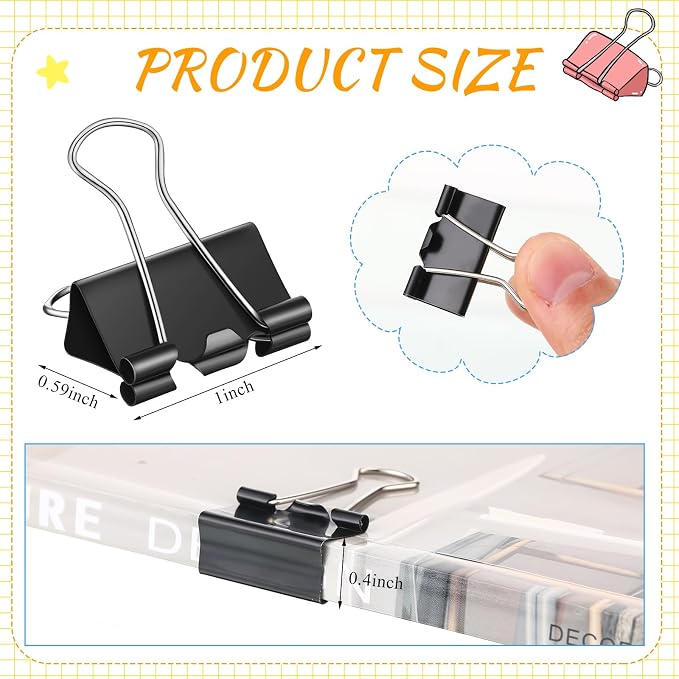 Jetec 100 Pcs Black 1 Inch Binder Clip Paper Clamp Metal Paper Clip | for Teachers Students Classroom Business Office and School Office Supplies