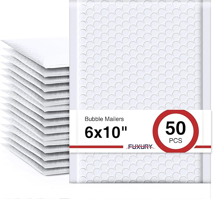 Fuxury Bubble Mailers 6x10 Inch White 50 Pack Padded Envelopes Usable Size 6x9" Thick Mailing Envelopes Bubble Opaque Padded Mailers Shipping Bags for Mailing Jewelry Makeup Small Business#0
