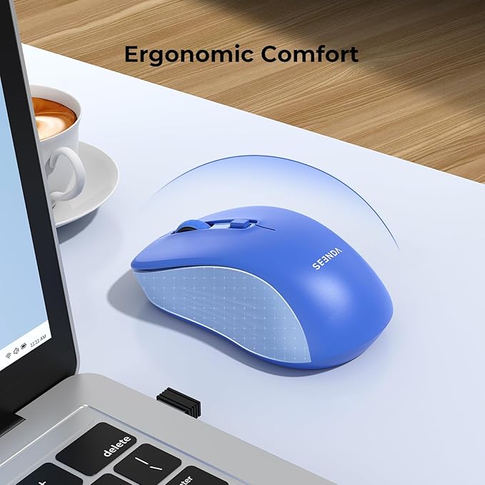 seenda Bluetooth Wireless Mouse, Bluetooth & 2.4G USB Dual Mode, Quiet Clicks, Smooth Tracking, 3-Level Adjustable 1600 DPI,Compact and Portable Mouse for Laptops, Tablets and More-Blue