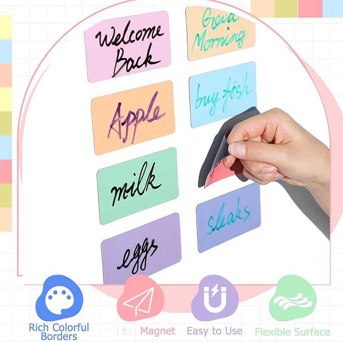 Relaxweex 48 Pack Magnetic Dry Erase Labels, 4''x 2'' Colorful Name Tags Magnetic Blank Cards Flexible Reusable Macarons Label Stickers for Whiteboards, Home, Office, Classroom