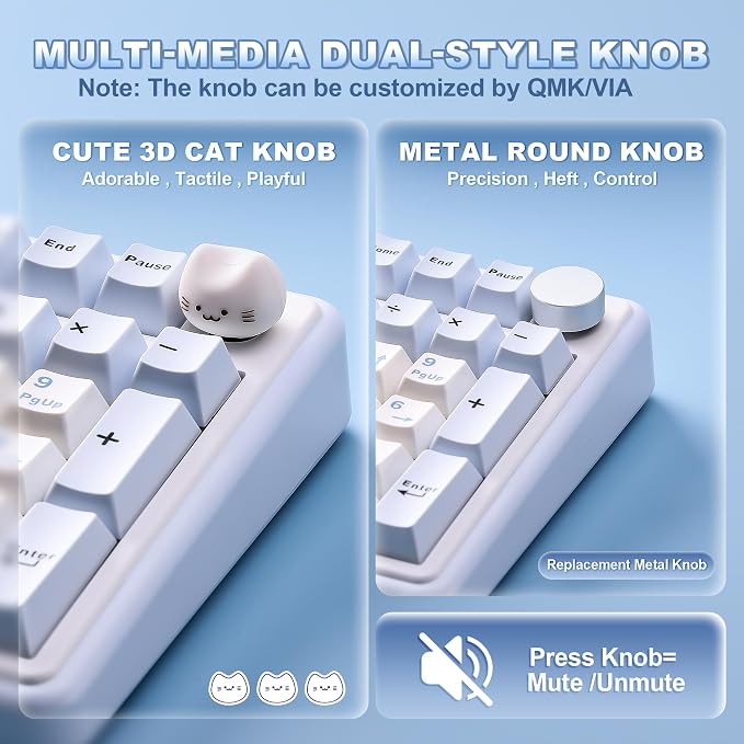 YUNZII B98 PRO 96% Wireless Mechanical Keyboard (Blue, Milk Switch) | QMK/VIA, with Numpad, Dual-Style Knob Design, Creamy Pre-Lubed Switches, Hot Swap, Gasket Mount, RGB for Gaming/Win/Mac