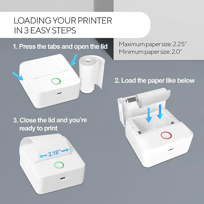 Core Innovations Wireless Mini Portable Inkless Thermal Printer & LabelMaker + Paper White