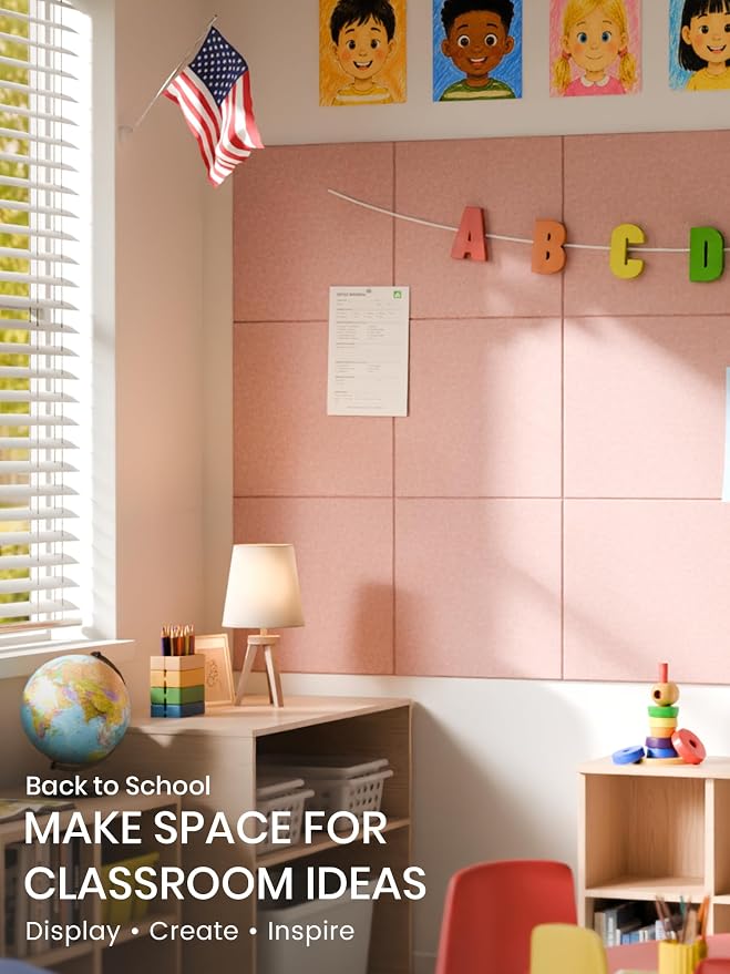 Bumusty 36" x 24" Large Cork Board Alternative, Pink | 6-Pack Felt Bulletin Board Tiles, 60 Adhesive Tabs, 30 Pushpins, Home, Office, Classroom, Vision Board