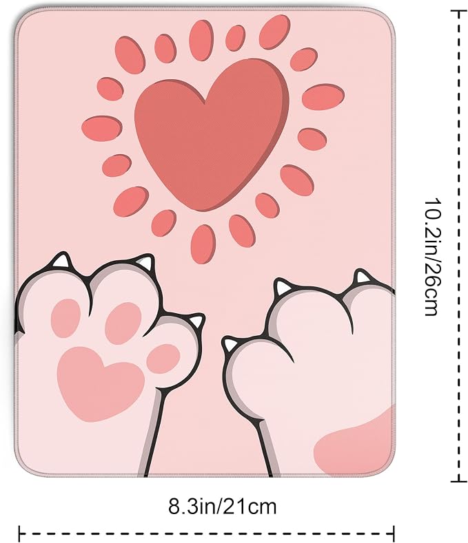Cute Cat Paws Square Mouse Pad,Pink Cat Paws Mouse Pads for Wireless Mouse Desk Accessories,10"X8" Travel Mousepad with Non-Slip Rubber Base, Stitched Edge Mouse Pads for Desk,Computers,Laptop,Office