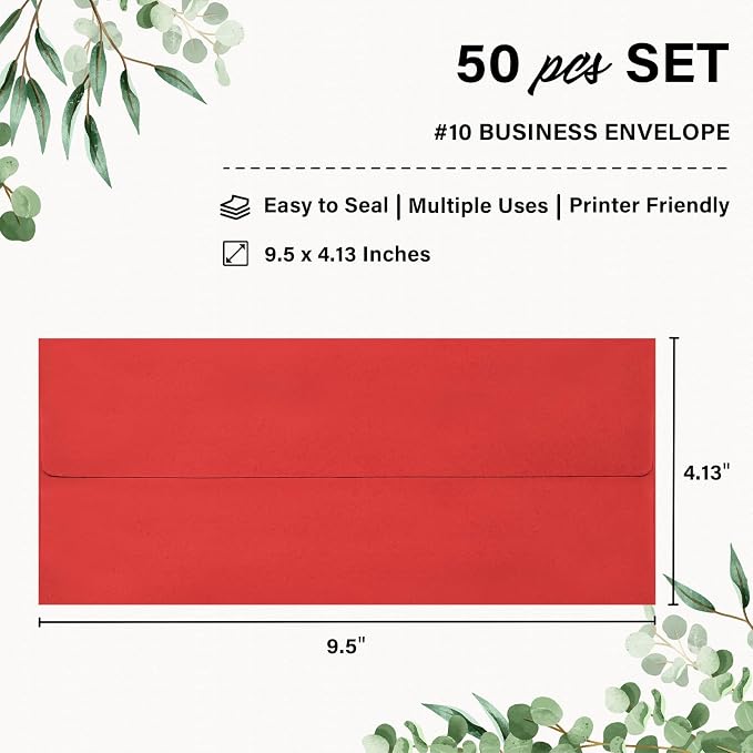 50 Pack #10 Christmas Red Green Envelopes Letter Size Business Envelopes | Self Seal Security Mailing Envelopes, 4 1/8 x 9 1/2 Inches
