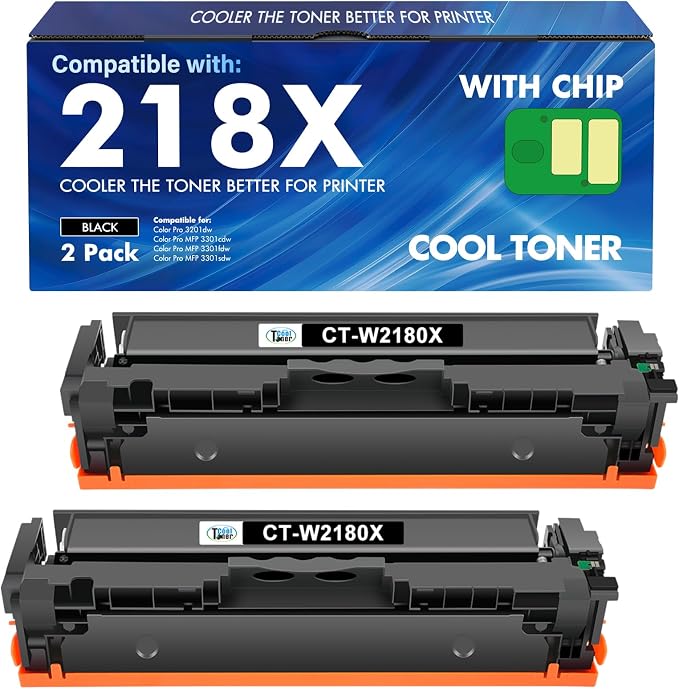 218X 218A Black Toner for HP W2180X Black Toner Cartridge High Yield 2 Pack | Compatible Replacement for HP Color LaserJet Pro MFP 3301fdw 3301sdw 3301cdw 3201dw 3301 3201 Printer Ink Set High Yield