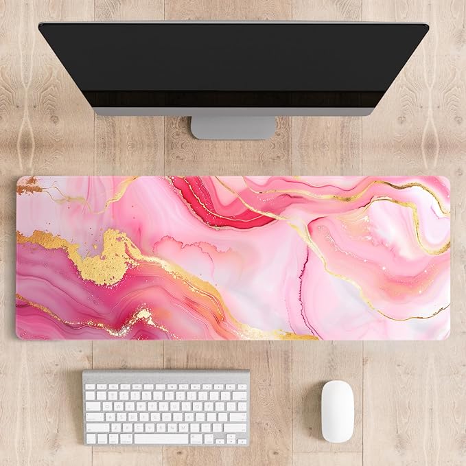 Mousepad Desk Mat Gaming Large Keyboard Cute Office Desktop Computer Laptop Marble XXL Long Giant Big Kawaii Aesthetic Girly Pretty Design Women Girl Gamer Oversized Wide 30x12'' Mousepad