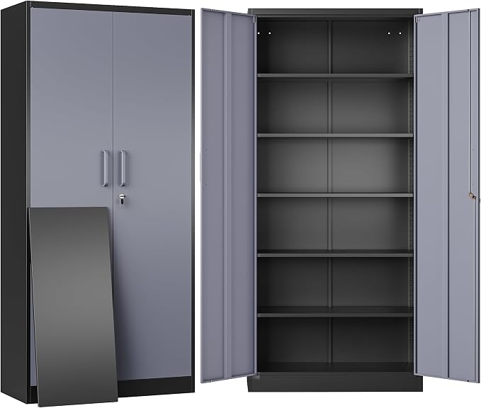 Storage Cabinet with Doors and Shelves,71" Metal Storage Cabinet with Lock,5 Adjustable Shelf, Steel Lockers for Home Office,School,Shop,Garage Tool Utility Cabinets