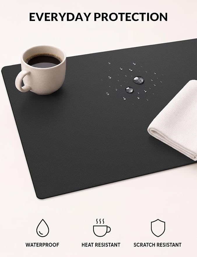 Leather Desk Mat 55" x 24", Non-Slip Waterproof PU Leather Desk Pad Protector, Large Mouse Pad & Writing Mat for Office, Home, Laptop and Keyboard, Black