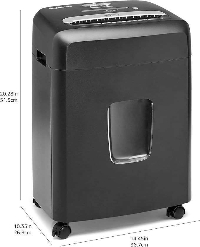 Amazon Basics 12 Sheet High Security Micro Cut Paper, Credit Card and CD Shredder with 6 Gallon Easy Emptying Bin, Casters, Black
