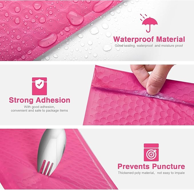 Metronic 1000 Pack Bubble Mailer 6x10 Inch Hot Pink,Usable Size 6x9" Waterproof Padded Envelopes,Self-Seal Modern Bubble Mailers Cushioning for Shipping,Jewelry Makeup Supplies, Packaging Bulk