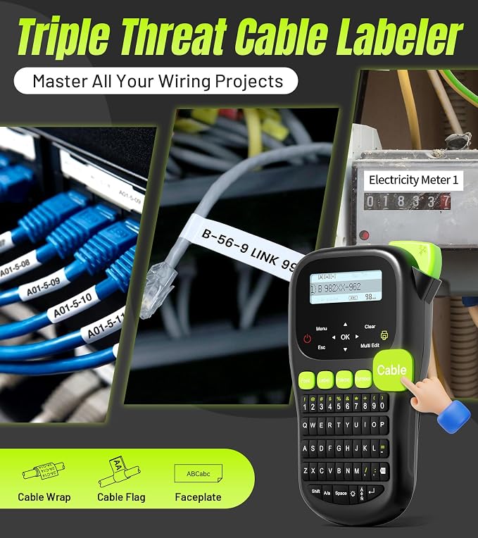 Label Maker Machine with 4 Tapes, Wire Label Maker Waterproof-Labels | Laminated Handheld Label Printer, Backlit & Portable & 3 Cable Mode, VolenGo H1100 Labeler for Industrial Office Organization