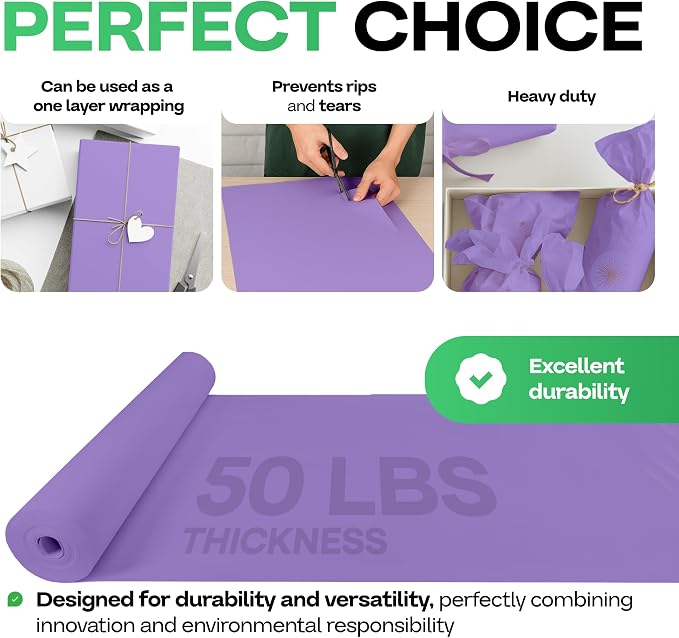 Purple Kraft Paper Roll 12" x 1200" (100 feet) with Cutter - USA-Made Wrapping Paper for Packing, Moving, Shipping & Crafts/Arts - 100% Recyclable Natural Craft Material by IDL Packaging | Wrapping Paper for Packing, Moving, Shipping & Crafts/Arts - 10...