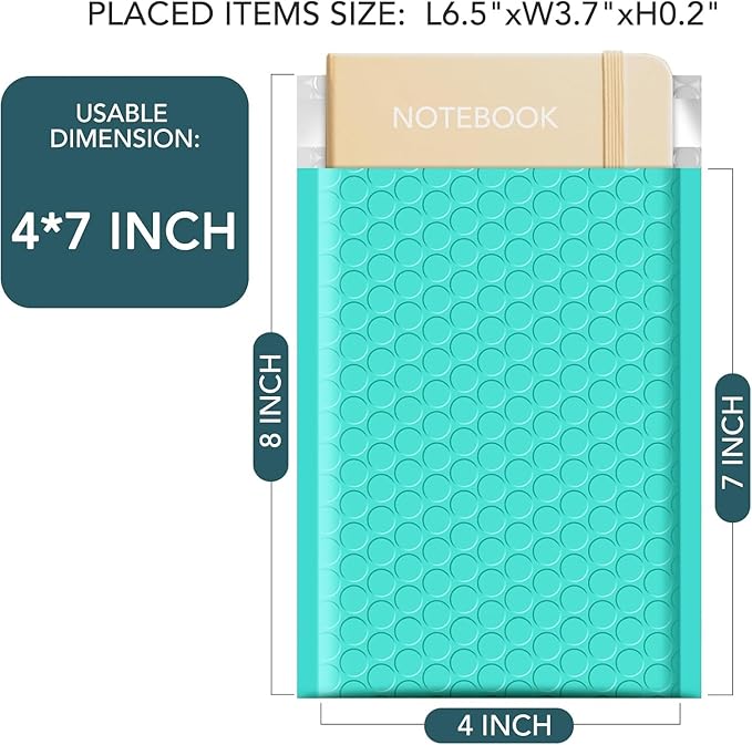 Metronic 19200 Pack Bubble Mailer 4X8 Inch Teal Full Pallet Usable Size 4x7 Waterproof Padded Envelopes Self-Seal Small Bubble Mailers Cushioning for Shipping,Jewelry Makeup Supplies, Packaging Bulk