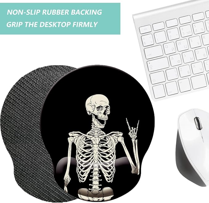 Mouse Pad with Wrist Support, Ergonomic Mouse Pad with Memory Foam Wrist Rest Cushion, Non-Slip Rubber Base Gaming Mice Pad for Home Office Computer Laptop, Human Skeleton