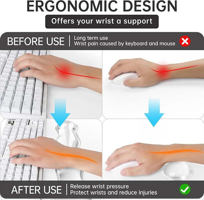 Mouse Pad with Wrist Rest, Soft Cloud Gel Keyboard Mouse Pad Set with Hand Wrist Support, Cute Non Slip Office Desk Accessories for Comfort/Pain Relief/Computer/Laptop (Clear Wave)