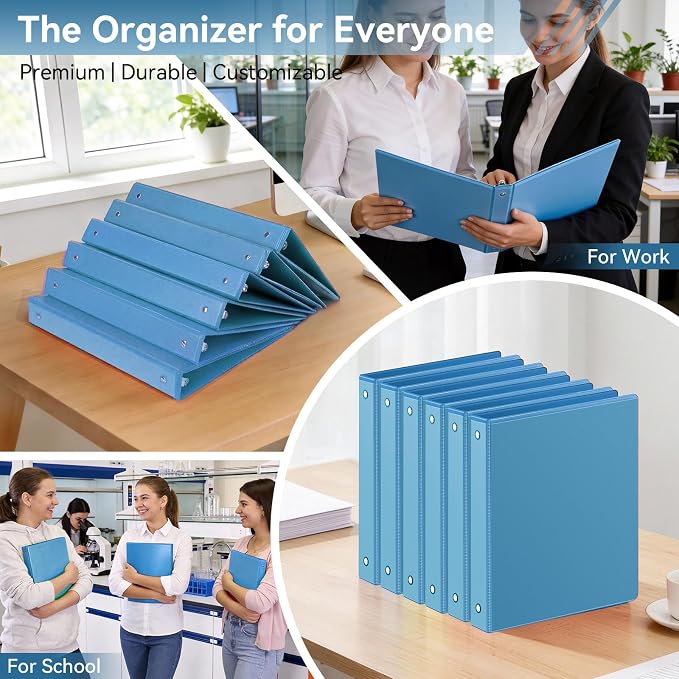 SUIN 1 Inch 3 Ring Binder, Clear 1'' View Presentation Binders with 2 Pockets, Fits 8.5 x 11 Letter Size, Durable Polypropylene, Non-Stick & PVC-Free for School, Office & Home (Aqua Blue)