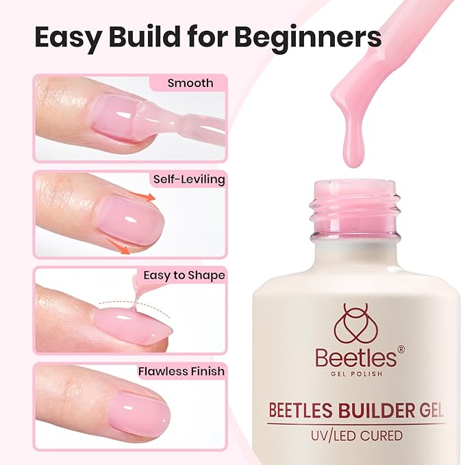 Beetles Builder Gel Nail Kit-2 Pcs 0.5oz Clear & Jelly Pink Builder Gels & Nail Brush,8 in 1 Nail Thickening Strengthening Building Apex for Beginner DIY UV Nails Salon at Home,New Bottle,Blush Air