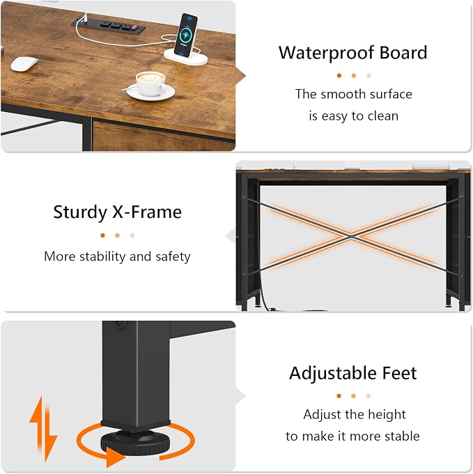 60 Inch Computer Desk with 8 Drawers for Home Office, Bedroom, Living Room | Home Office Desk with Power Outlets, Work Study Gaming Desk with 8 Fabric Drawers, White