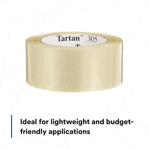 3M Tartan Box Sealing Tape 305, Clear, 1.88 in x 109.36 yds (48 mm x 100 m) | 36 Rolls/Case, Light Duty, Durable