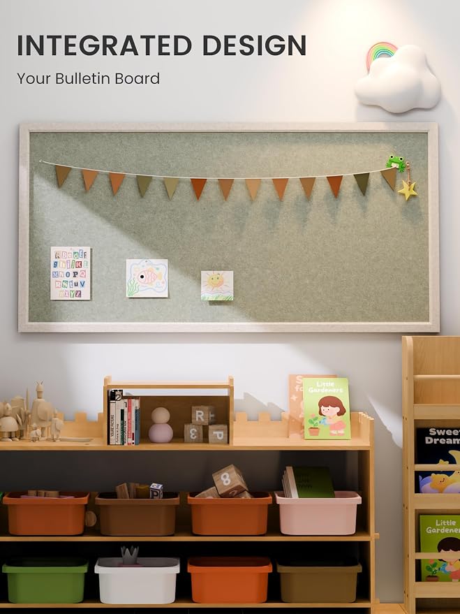 Fluxynara 47.2" x 23.6" Felt Frame Bulletin Board, Sage | Cork Board Alternative with 36 Removable Adhesive Tabs, Foldable Pin Board for Wall, Home, Office, Classroom & Dorm