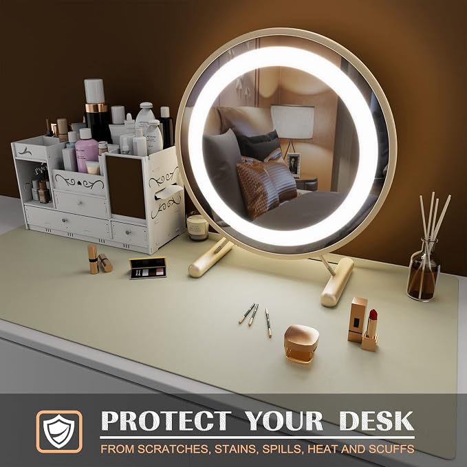K KNODEL Extra Large Desk Mat, Leather Mouse Pad (35.4"x17", Ivory Cream) | Desk Pad, Keyboard Pad, Computer and Laptop Mat, Desktop Protector and Cover, Writing Pad and Blotter for Home Office