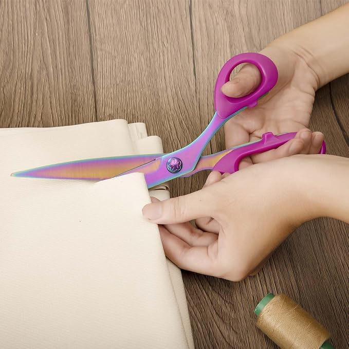 Sharp Sewing Scissors, Professional Heavy Duty Titanium Coating Forged Stainless Steel Multi-Purpose Shears for Fabric Leather, Dressmaking, Tailoring, Quilting, Home & Office, Art & School, 10 inch