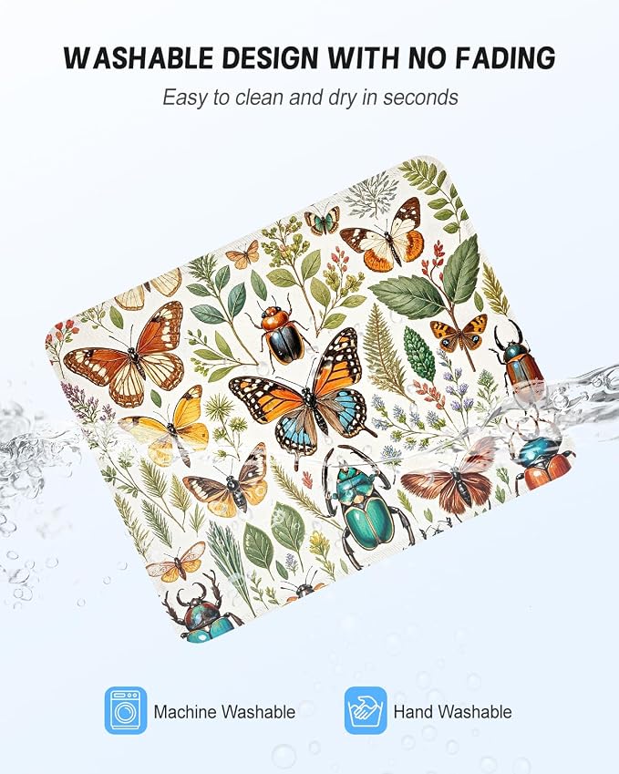 Mouse Pad, Cute Mouse Mat, 10" x 8", Flower Butterfly | Square Waterproof Gaming Computer Mat, Textured Top, Stitched Edges, Non-Slip Rubber Base for Office Home Laptop Keyboard