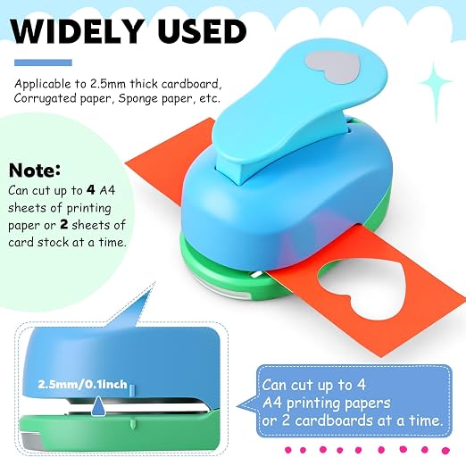 CHENGU 6 Pcs Heart Punch Set 3in/2in/1.5in/1in/0.6in/0.3in Scrapbook Hole Punchers Crafting with 10 Sticker Paper Heart Cutter Scrapbook for Office Supplies DIY Albums Photos(Multicolor)