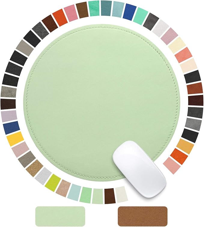 Mouse Pad，Round Mouse Pad，PU Mouse Pad，Leather Mouse Pad with Stitched Edge Micro-Fiber Base with Non-Slip Waterproof，Mouse Pad for Computers，Laptop，9 x 9 Inch (Fresh Green)