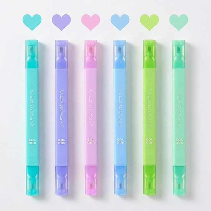 6Pcs Aesthetic Cute Highlighters with Soft Chisel Tip,Bible Highlighters No Bleed, Quick Dry Highlighter Markers